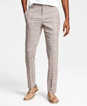 TOMMY HILFIGER Modern-Fit Flex Stretch Check Pants Pink Plaid 32 X 30