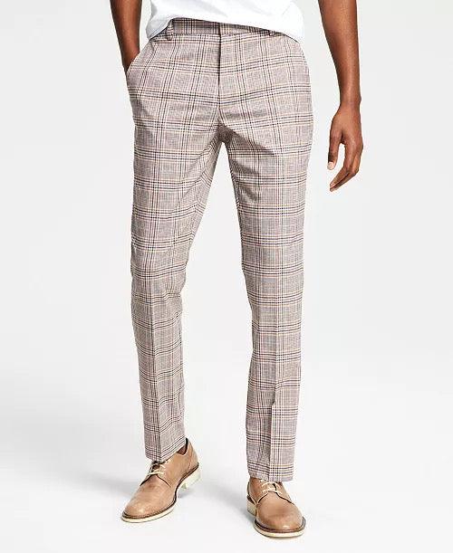 TOMMY HILFIGER Modern-Fit Flex Stretch Check Pants Pink Plaid 32 X 30