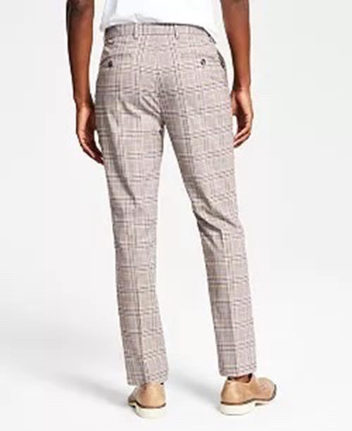 TOMMY HILFIGER Modern-Fit Flex Stretch Check Pants Pink Plaid 32 X 30