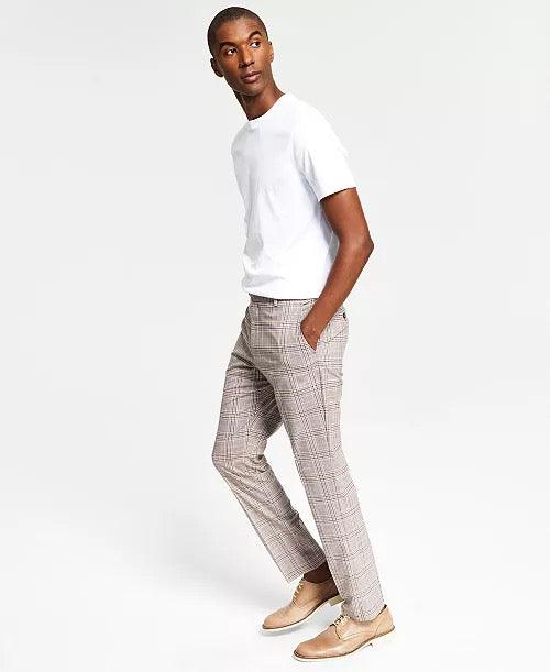 TOMMY HILFIGER Modern-Fit Flex Stretch Check Pants Pink Plaid 32 X 30