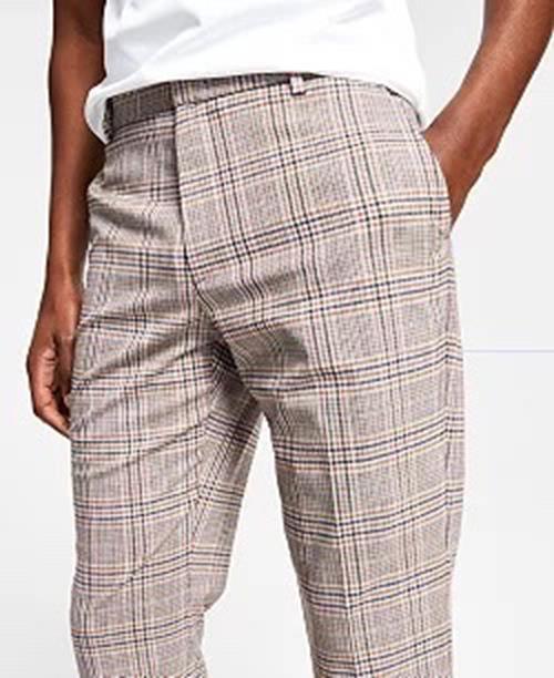 TOMMY HILFIGER Modern-Fit Flex Stretch Check Pants Pink Plaid 32 X 30