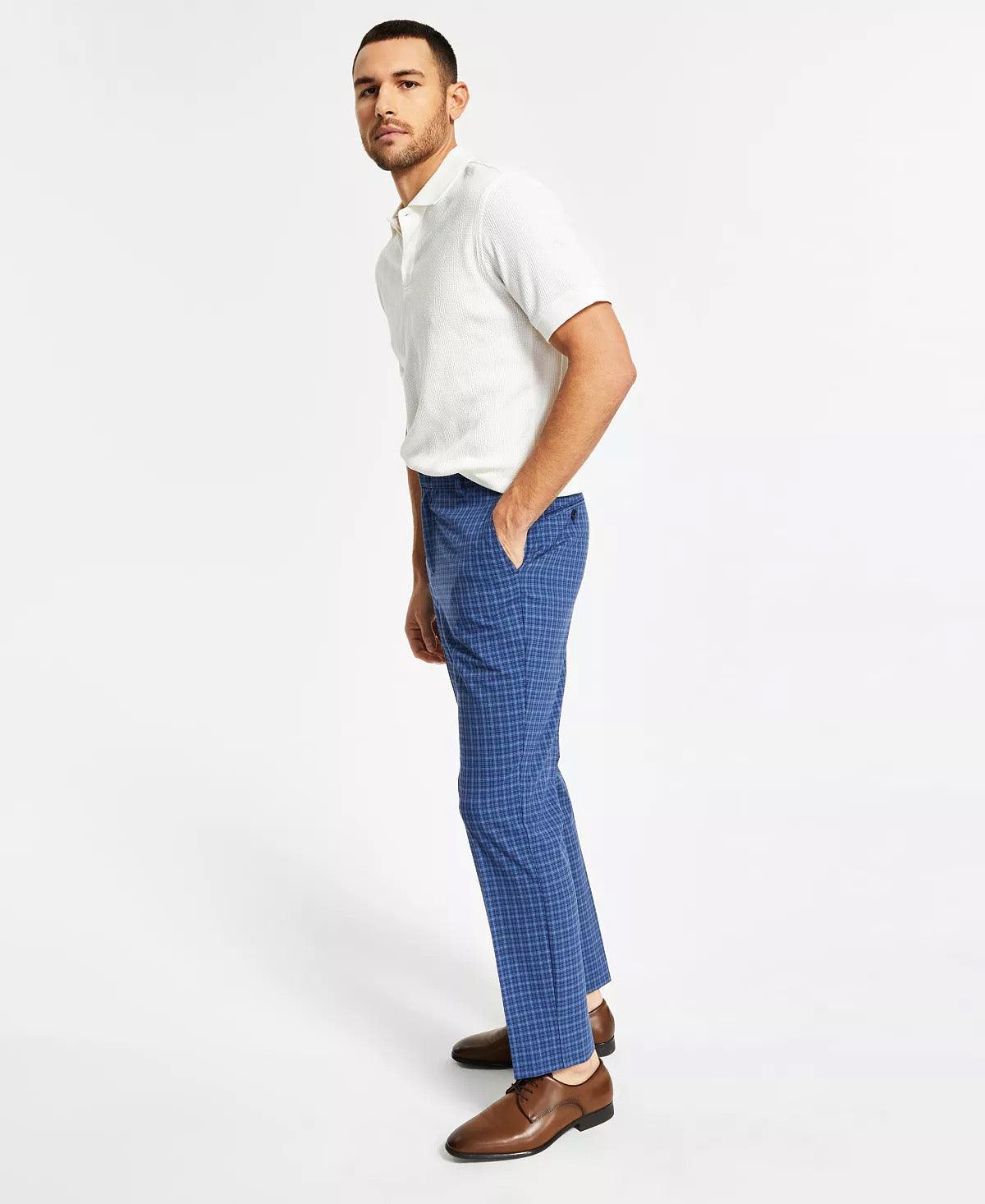 Tommy Hilfiger Men's Modern-Fit TH Stretch Check Performance Pants Blue 32 X 34