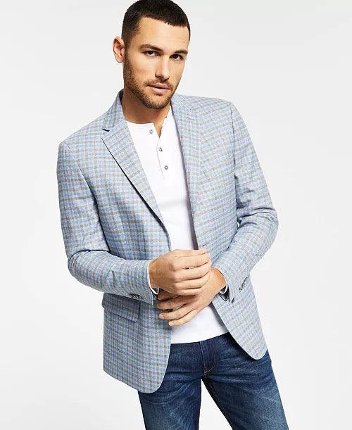 Tommy Hilfiger Mens Modern Fit Suit Jacket Gray Blue 46R