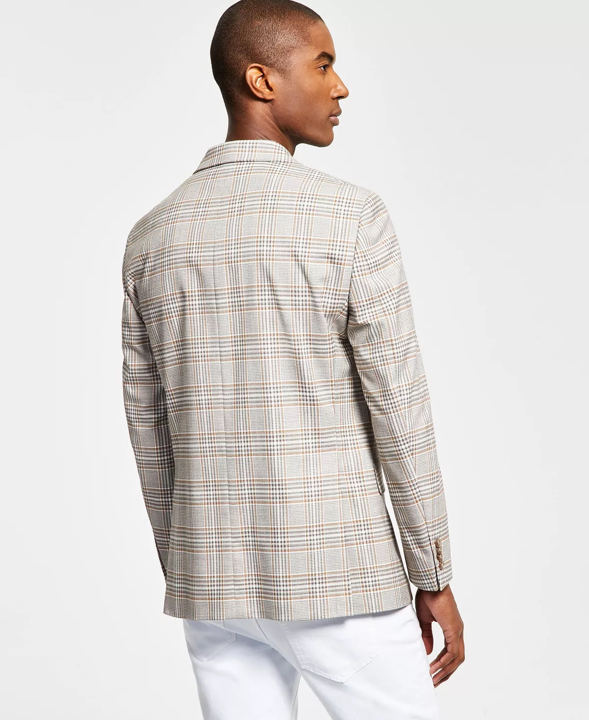 Tommy Hilfiger Men's Blazer 38S Modern-Fit Brown Cream Plaid