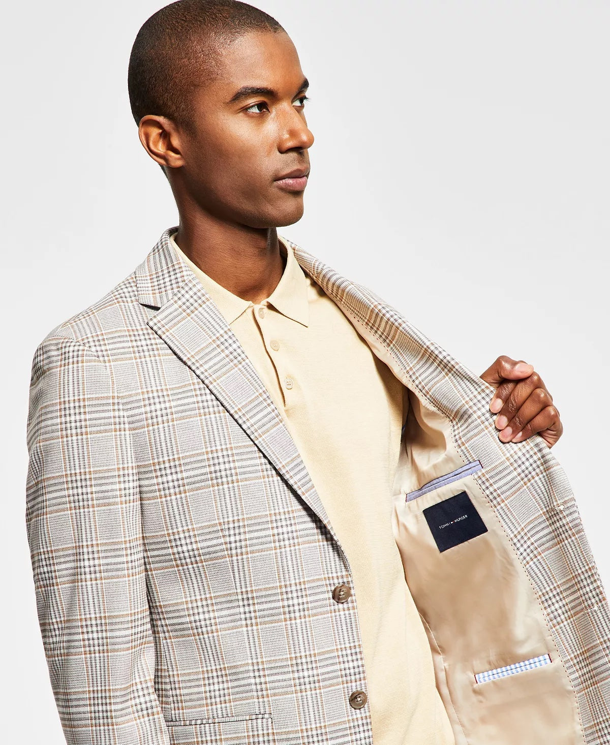 Tommy Hilfiger Men's Blazer 38S Modern-Fit Brown Cream Plaid