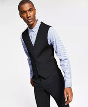 Tommy Hilfiger Mens Modern fit Button-Up Suit Vest Small Black Solid Wool