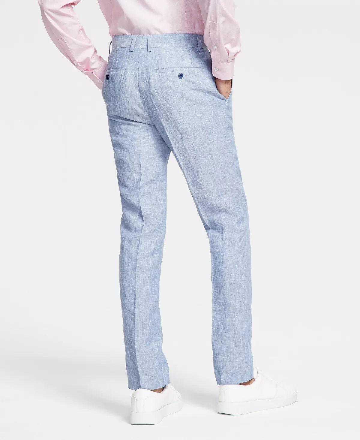 Bar III Mens Slim fit Dress Pants 30 / 32 Light Blue Solid Linen Linen