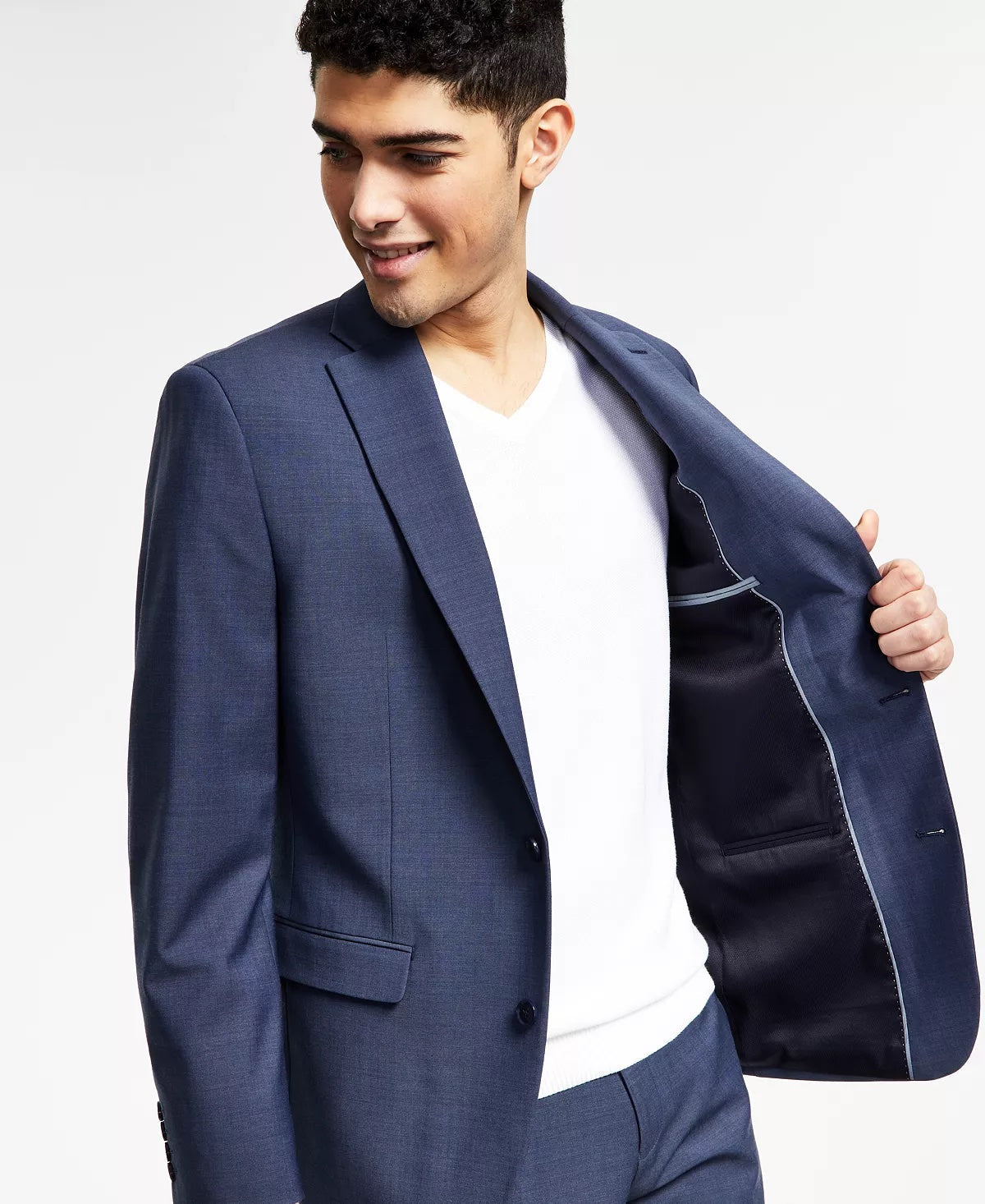 Bar Iii Mens Slim fit Suit Jacket Blazer 36 S Navy Blue Solid Wool
