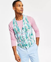 Bar III Mens Slim Fit Floral Print Suit Vest Blue Pink Small