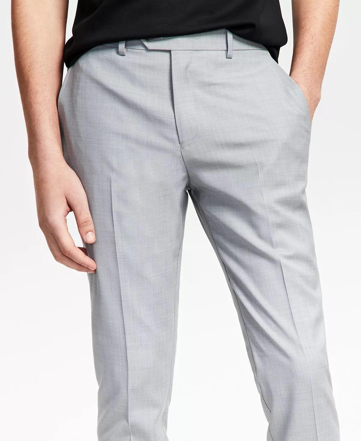 Bar Iii Mens Slim fit Dress Pants 33 / 32 Light Grey Solid Stretch Wool