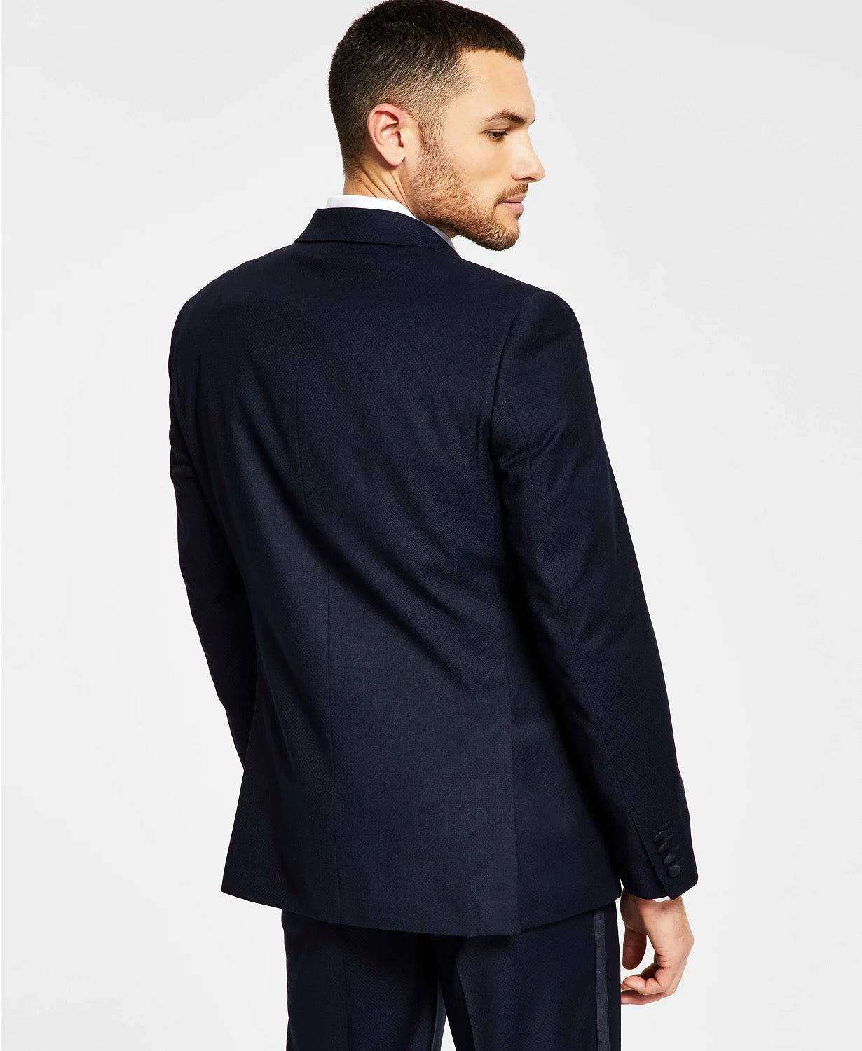 Alfani Mens Slim fit Tuxedo Jacket Blazer 40 L Navy Blue Argyle/Diamond Stretch