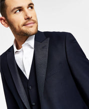 Alfani Mens Slim fit Tuxedo Jacket Blazer 40 L Navy Blue Argyle/Diamond Stretch