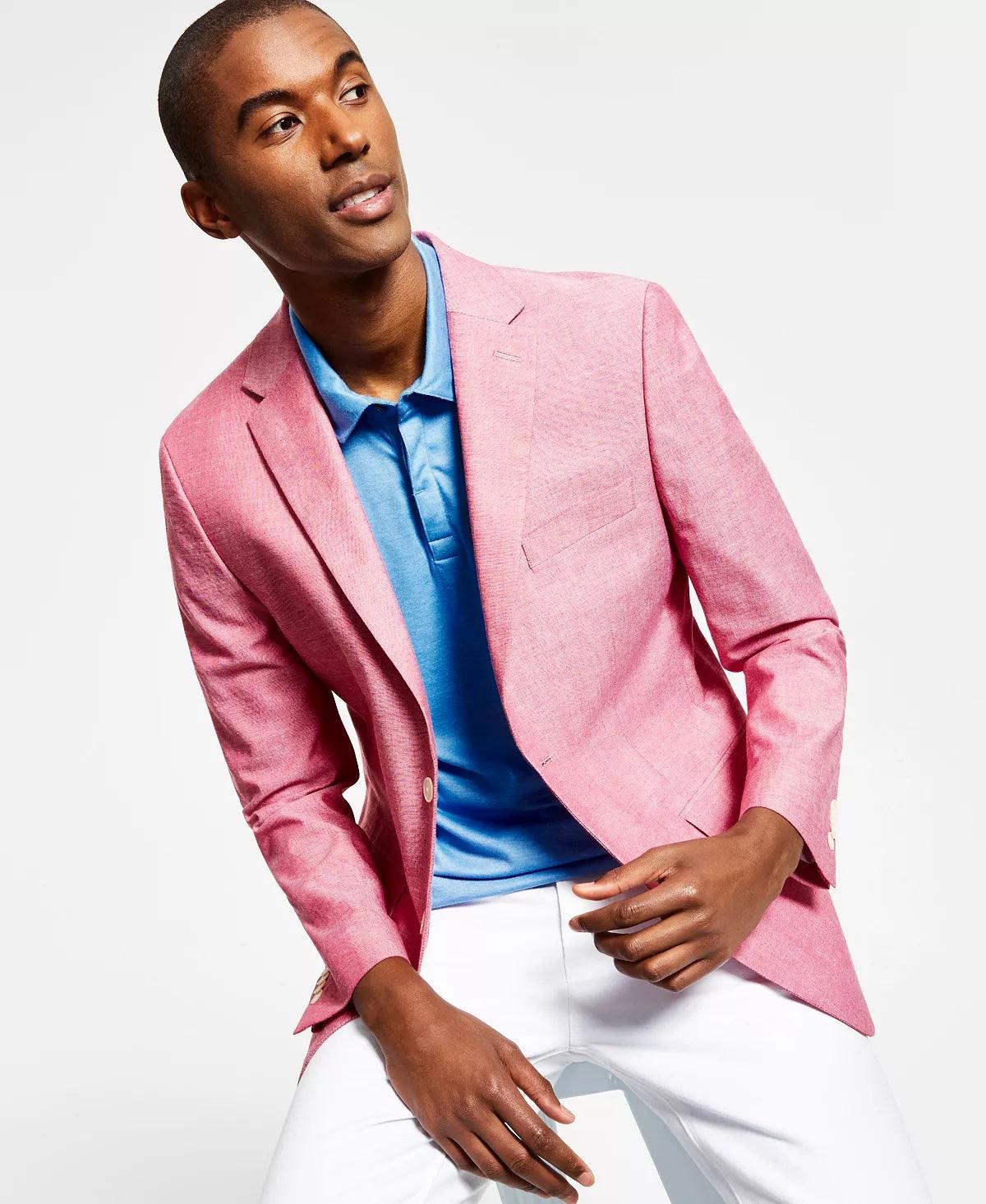 Tommy Hilfiger Men's Abstract Stripe Modern Fit Chambray Blazer Red 42S