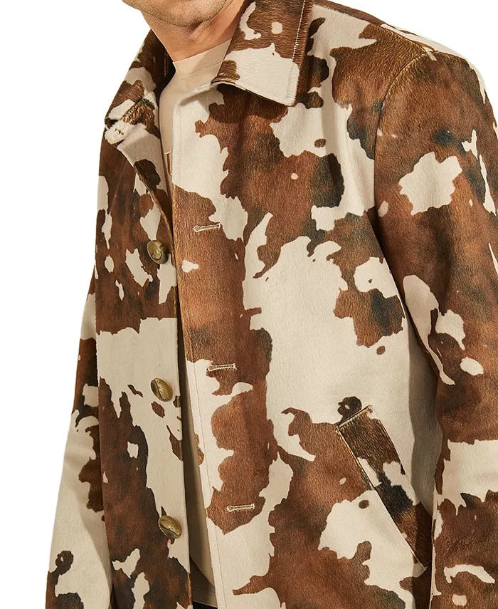 GUESS Men's Camo Printed Jacket Coat Medium Brown