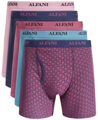 Alfani Men's 5 Pack Medallion / Solid Boxer Briefs Mauve Combo Large