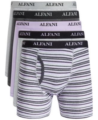 Alfani Men's 5-Pk. Stripe & Solid Boxer Briefs - Grey/ Mauve Gray Small