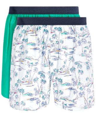 CLUB ROOM Men's 2-Pk. Tropical & Solid Boxer Shorts White Green Large