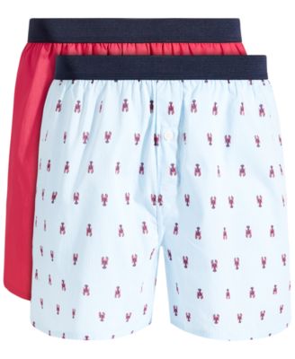 Club Room Mens 2-Pk. Underwear Lobster Solid Boxers Blue Raspberry Red Large