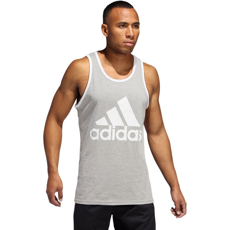 Adidas Mens Logo Tank Shirt Grey Heather White XL