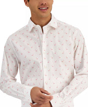 Bar III Mens Flamingo Button Down Dress Shirt White Pink Large