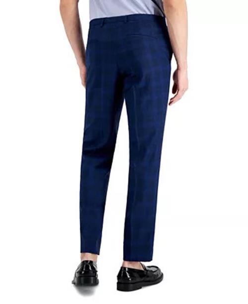 Hugo Boss Men's Modern-Fit Blue Check Suit Dress Pants 36 x 32 Plaid