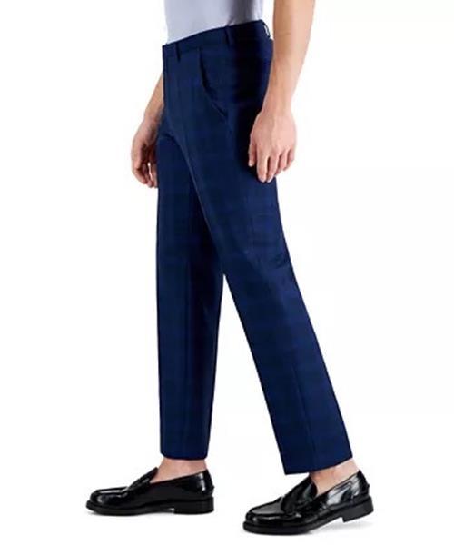 Hugo Boss Men's Modern-Fit Blue Check Suit Dress Pants 36 x 32 Plaid