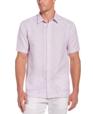 Cubavera Men's Pastel Lilac Tropical Embroidered Shirt Small