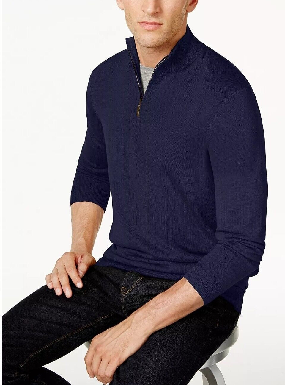 Club Room Mens Regular-Fit 1/4-Zip Sweater Navy Blue Medium