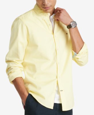 Tommy Hilfiger Men's Th Flex Oxford Custom Fit Bright Yellow Shirt Medium