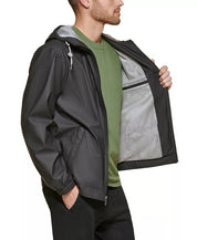 Club Room Men's Rubberized Lightweight Hooded Rain Jacket Coat Black XL