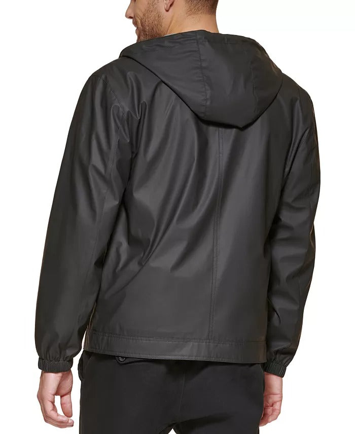 Club Room Men's Rubberized Lightweight Hooded Rain Jacket Coat Black XL