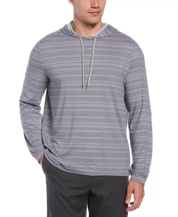 PGA TOUR Mens Textured Stripe Performance Golf Hoodie Shirt Grey Asphalt 2XL