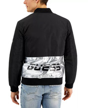 Guess Men's Bomber Jacket Coat Reflective Logo Detailing Black
