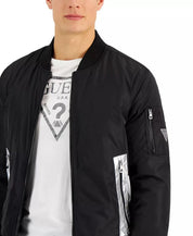 Guess Men's Bomber Jacket Coat Reflective Logo Detailing Black