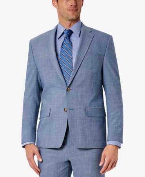 LAUREN RALPH LAUREN Men's Classic-Fit Wool Stretch Suit Jacket Blue Plaid 46R