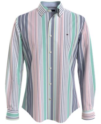 Tommy Hilfiger Men's Th Flex Stripe Oxford Custom Fit Shirt XXL Green / Grey