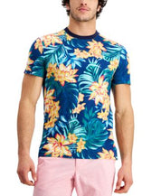 Club Room Men's Tropical Floral Graphic Crewneck T Shirt Medium Navy Blue Combo