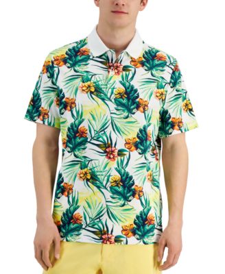 Club Room Men's Retreat Tropical Pique Polo Shirt White Large