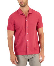 Alfani Men's Drop Needle Jacquard Polo   Pink Dahlia  Size Medium