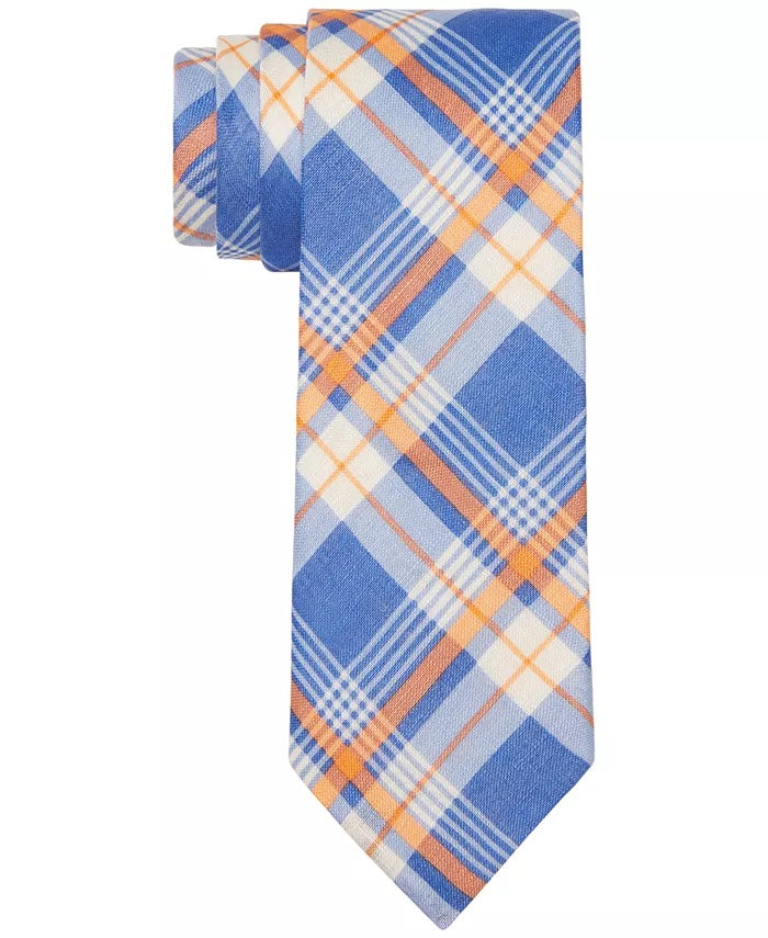 Tommy Hilfiger Men's Robert Slim Plaid Pattern Linen Tie Purple Necktie