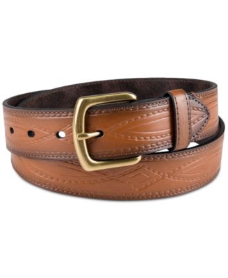 Sun + Stone Men's Embossed Fauxleather Belt Dark Beige Medium