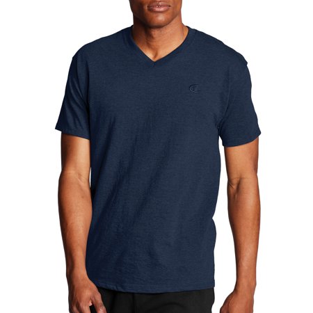 Champion Mens Classic Jersey V neck T shirt Blue Large