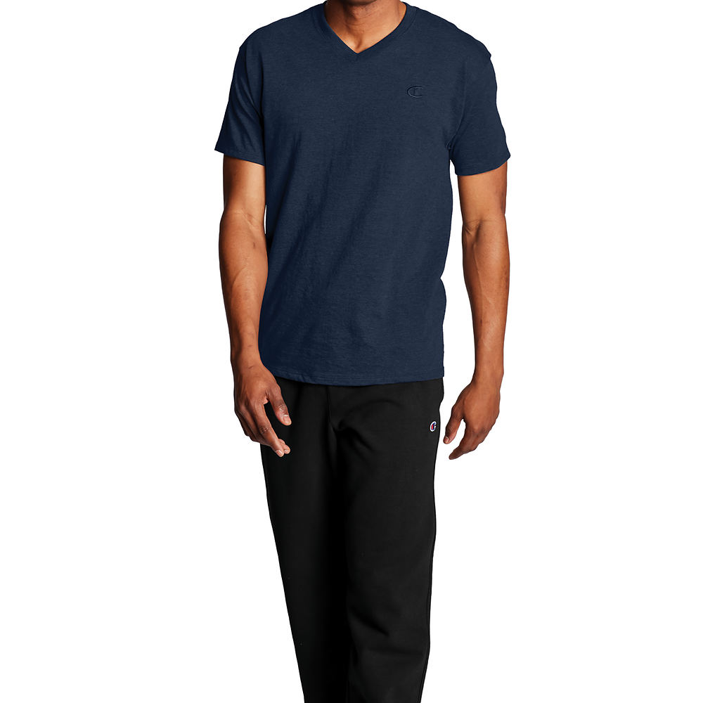 Champion Men's Classic V-Neck Short Sleeve T-Shirt Navy Small