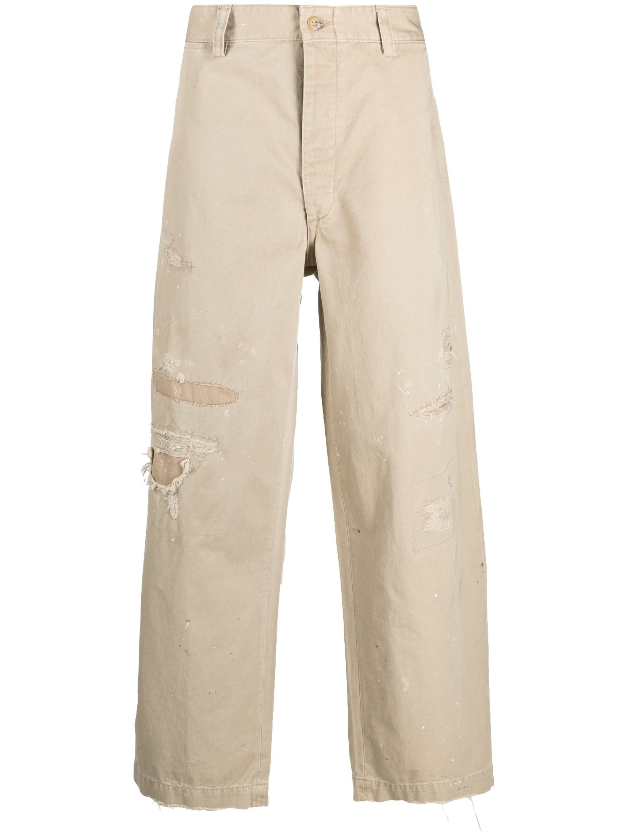 POLO RALPH LAUREN Men's Straight-Fit Stretch Chino Pants 34 x 32 Ripped Paint Splatter Khakis