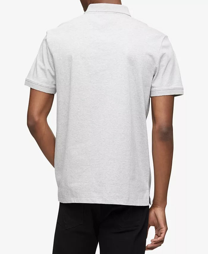 CALVIN KLEIN Men's Regular-Fit Smooth Cotton Monogram Logo Polo Shirt Small Grey