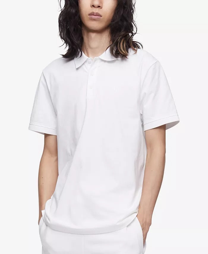 CALVIN KLEIN Mens Regular-Fit Cotton Monogram Logo Polo Shirt White Medium