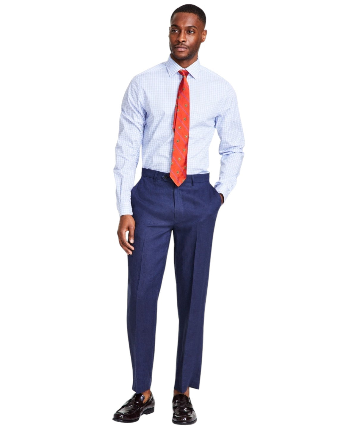 Nautica Mens Modern fit Dress Pants 32 / 30 Navy Blue Solid Stretch Linen