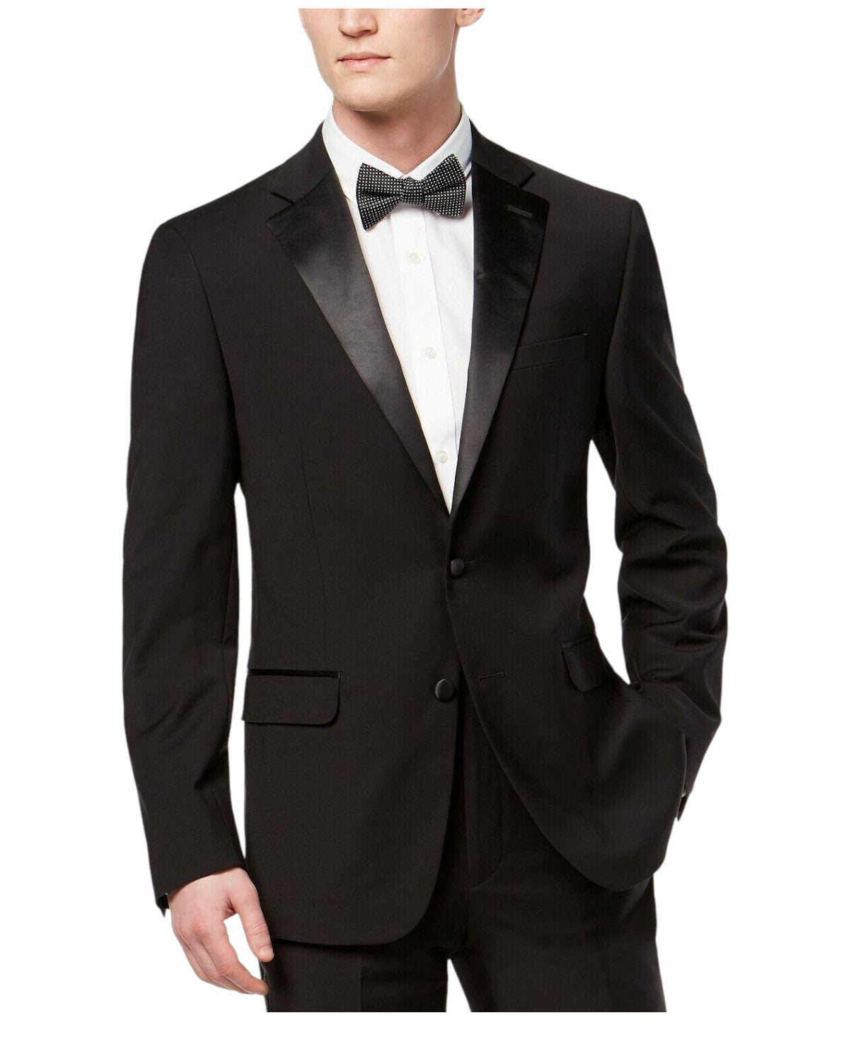 Calvin Klein Mens Slim fit Tuxedo Jacket Blazer 44 L Black Solid Stretch