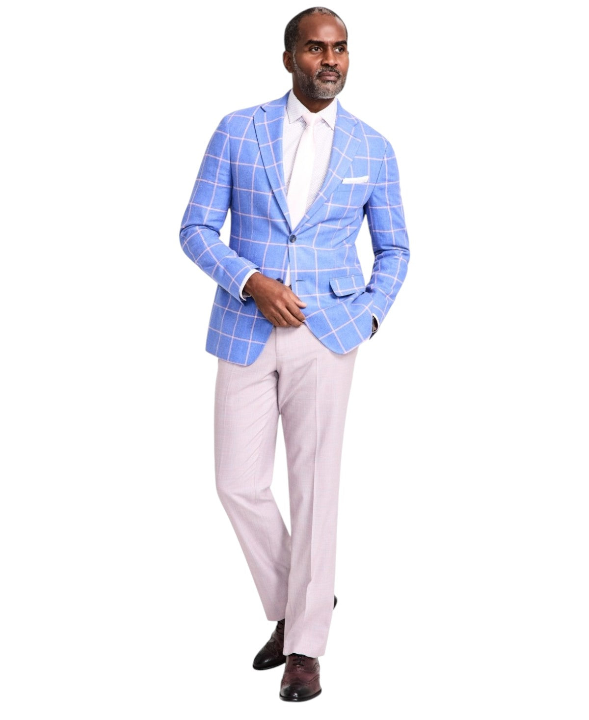 Tallia Mens Slim fit Sport Coat Blazer 42 R Blue Plaid Linen