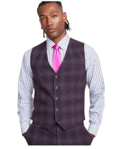 Tayion Mens Classic fit Button-Up Suit Vest Small Red Plaid